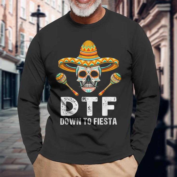 Down To Fiesta Mexican Party Skull Cinco De Mayo Long Sleeve T-Shirt Gifts for Old Men