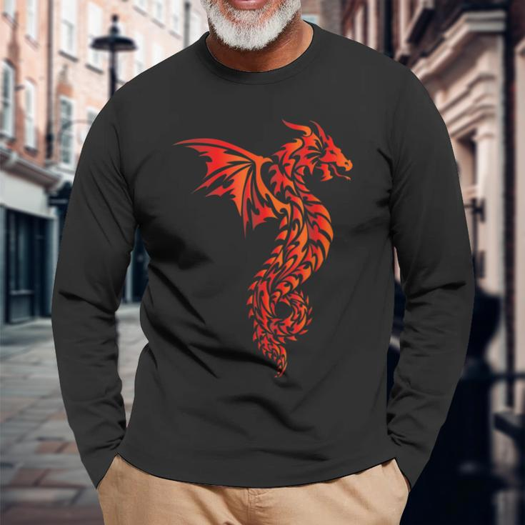 Dragon Tribal Graphic Mythical Legendary Creature Folklore Long Sleeve T-Shirt Gifts for Old Men