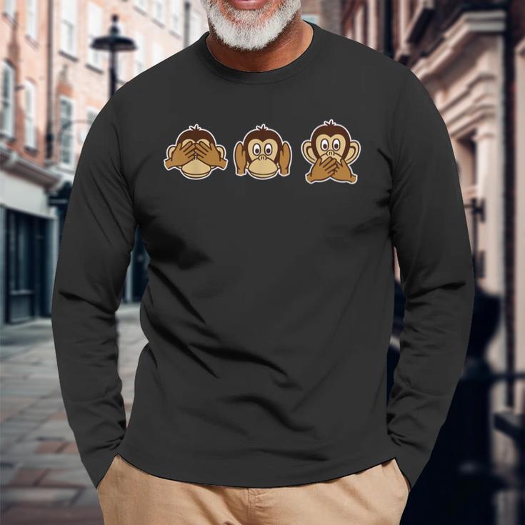 Drei Wise Monkeys Black S Langarmshirts Geschenke für alte Männer