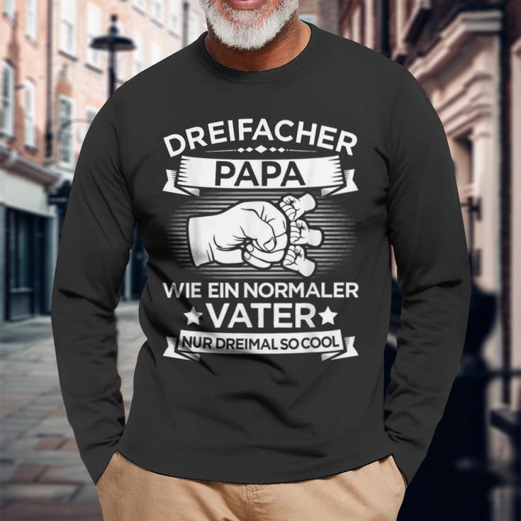 Dreifacher Papaater 3 Kinder Zumatertag Geburtstag Langarmshirts Geschenke für alte Männer