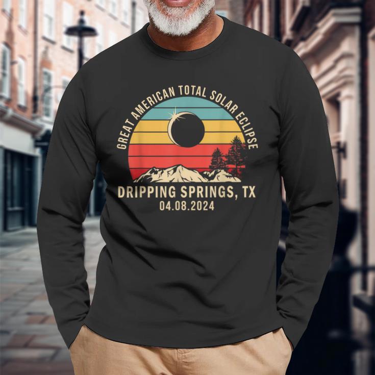 Dripping Springs Tx Texas Total Solar Eclipse 2024 Long Sleeve T-Shirt Gifts for Old Men