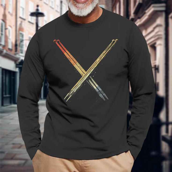 Drum Sticks Vintage Look Drums Music School Long Sleeve T-Shirt Gifts for Old Men