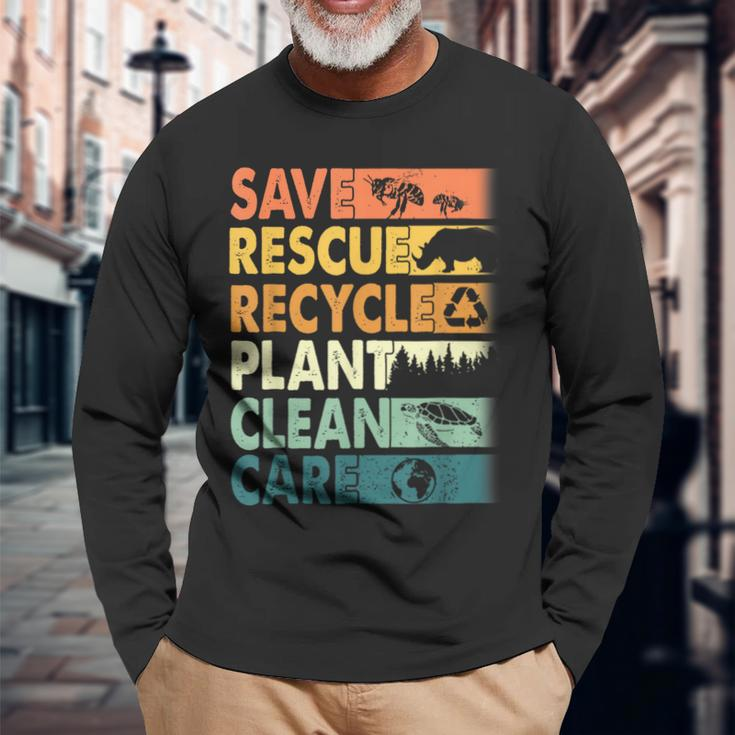 Earth Day Save Rescue Animals Recycle Plastics Planet Long Sleeve T-Shirt Gifts for Old Men