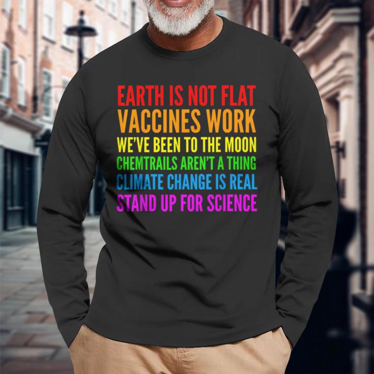 Earth Not Flat Climate Change Real Vaccine Work Long Sleeve T-Shirt Gifts for Old Men