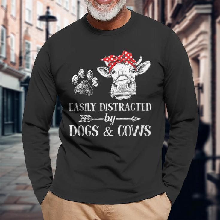 Easily Distracted By Dogs And Cows Women Long Sleeve T-Shirt Gifts for Old Men