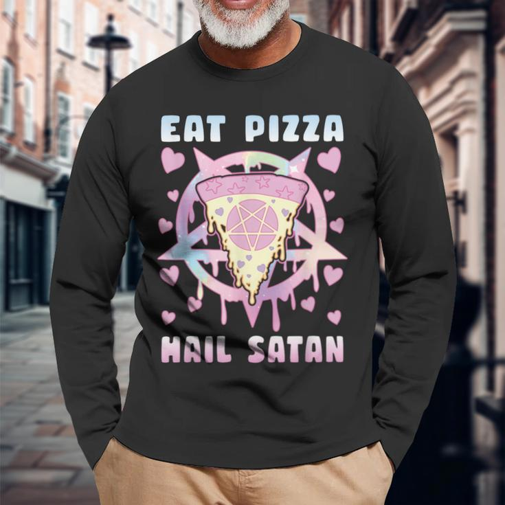 Eat Pizza Hail Satan Occult Satanic Langarmshirts Geschenke für alte Männer