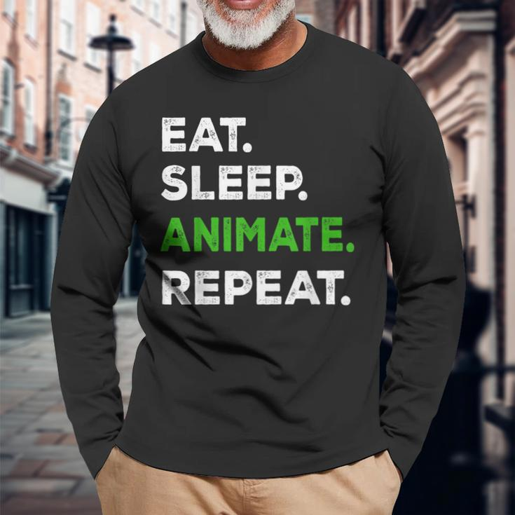 Eat Sleep Animate Repeat Animator Animation Lovers Long Sleeve T-Shirt Gifts for Old Men