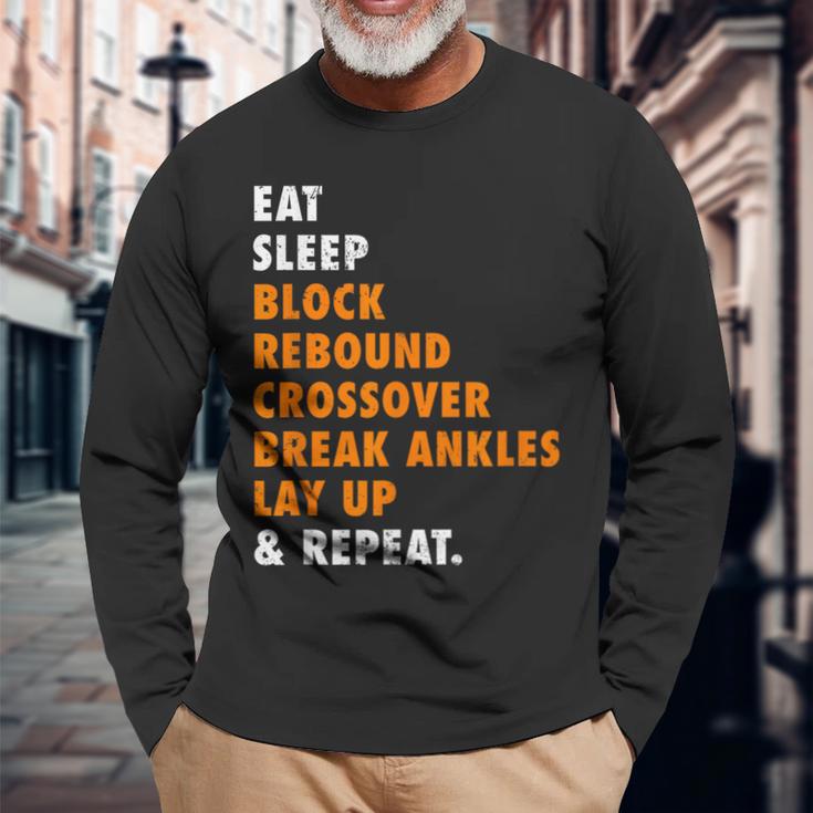 Eat Sleep Basketball Repeat For Basketball Player Long Sleeve T-Shirt Gifts for Old Men