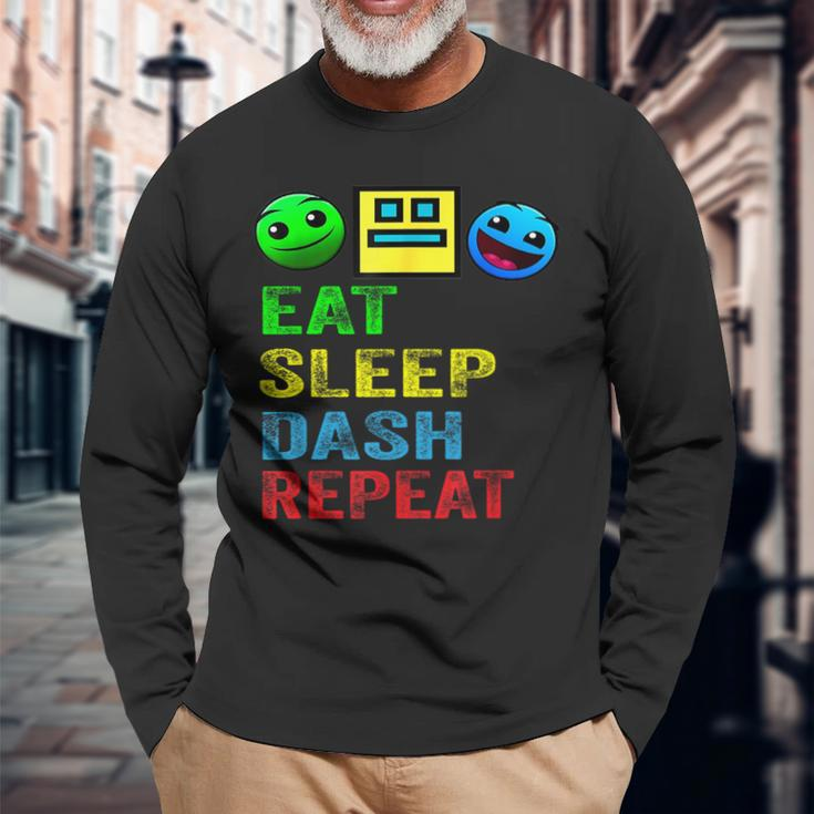 Eat Sleep Dash Repeat Video Game Geometry Video Gamer Long Sleeve T-Shirt Gifts for Old Men