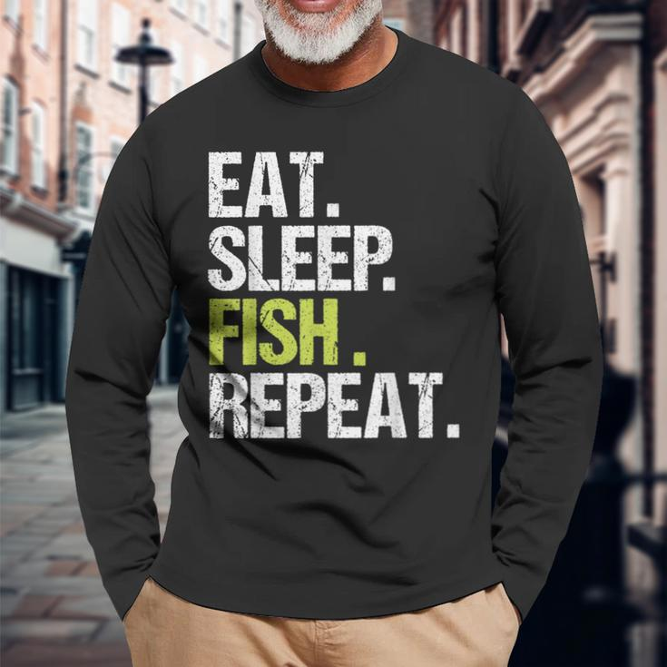 Eat Sleep Fish Repeat Fishing Fisherman Angling Long Sleeve T-Shirt Gifts for Old Men