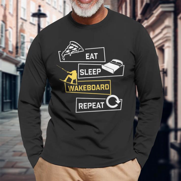 Eat Sleep Wakeboarding Wakeboard Wakeboarder Board Langarmshirts Geschenke für alte Männer