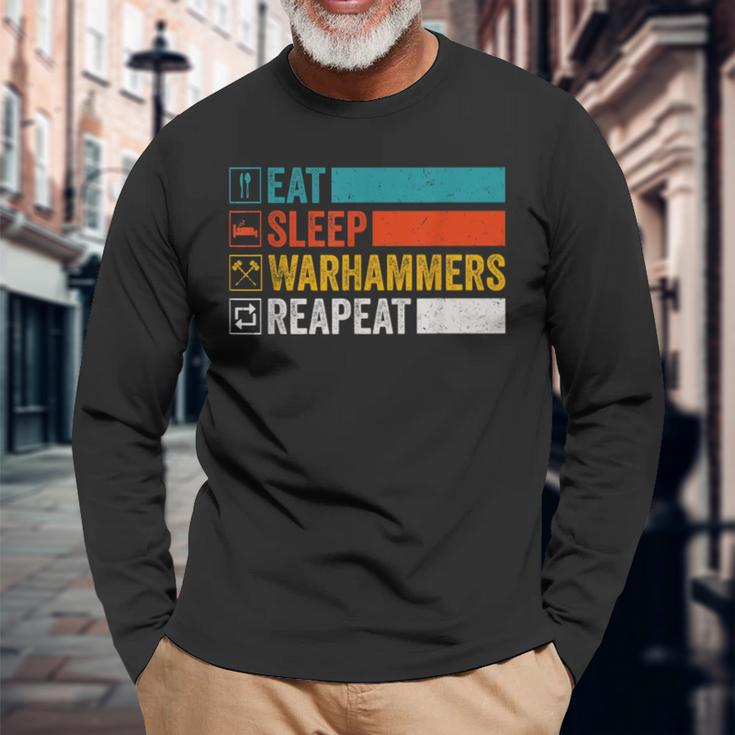 Eat Sleep Warhammers Repeat Gamer Retro Video Game Langarmshirts Geschenke für alte Männer