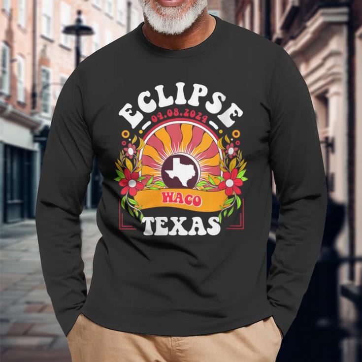 Eclipse 2024 Waco Texas Total Solar Eclipse Long Sleeve T-Shirt Gifts for Old Men