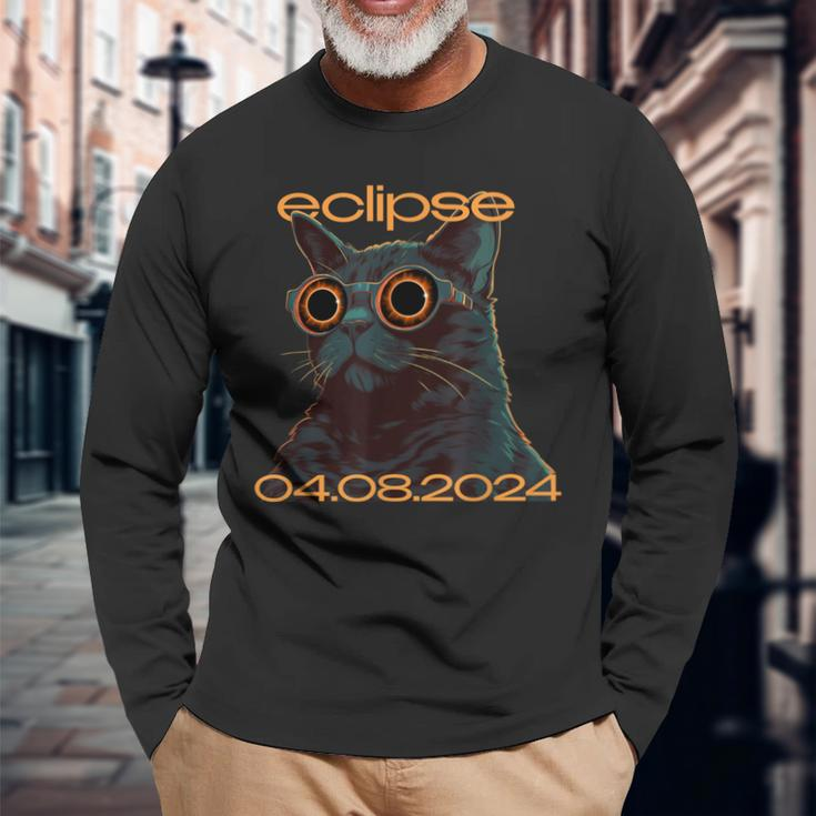 Eclipse Cat Graphic For April 2024 Eclipse Cat Lovers Long Sleeve T-Shirt Gifts for Old Men