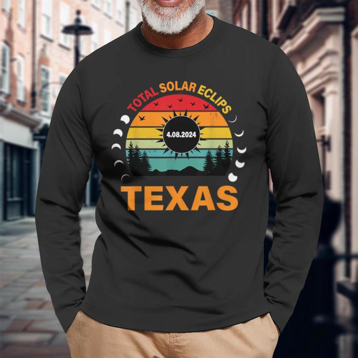 Eclipse Solar 2024 Texas Vintage Totality Texas Long Sleeve T-Shirt Gifts for Old Men