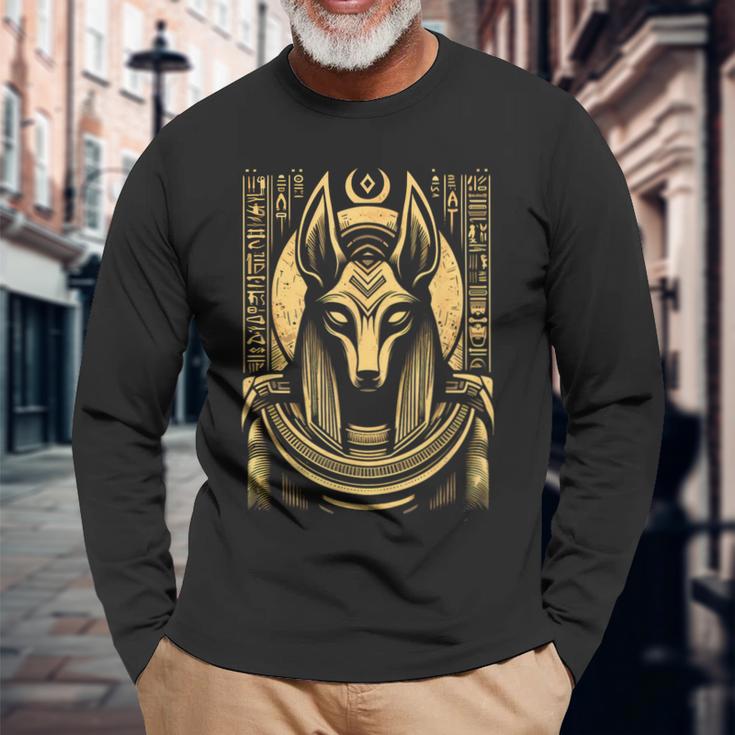 Egyptian God Anubis Egyptian Hieroglyphics Ancient Egypt Long Sleeve T-Shirt Gifts for Old Men