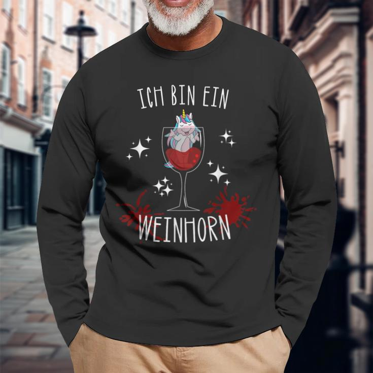Einhorn Wein Weinhorn Weintrinker Weinliebhaber Alcohol Langarmshirts Geschenke für alte Männer