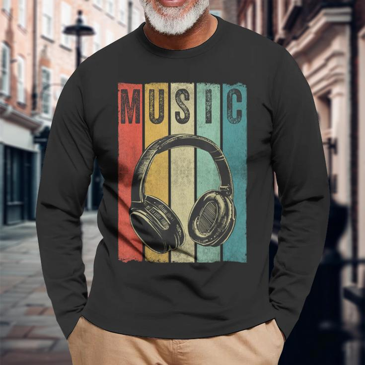 Electronic Music Lover Dj Vintage Retro Headphones Long Sleeve T-Shirt Gifts for Old Men
