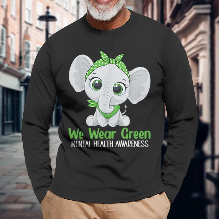 Elehant Mental Health Awareness Green Ribbon Long Sleeve T-Shirt Gifts for Old Men