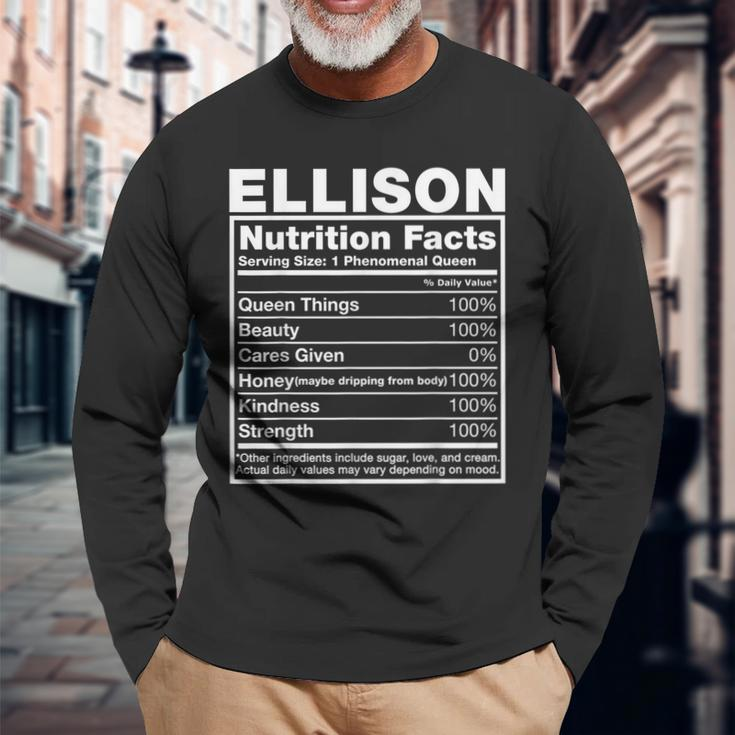 Ellison Nutrition Facts Ellison Name Birthday Long Sleeve T-Shirt Gifts for Old Men