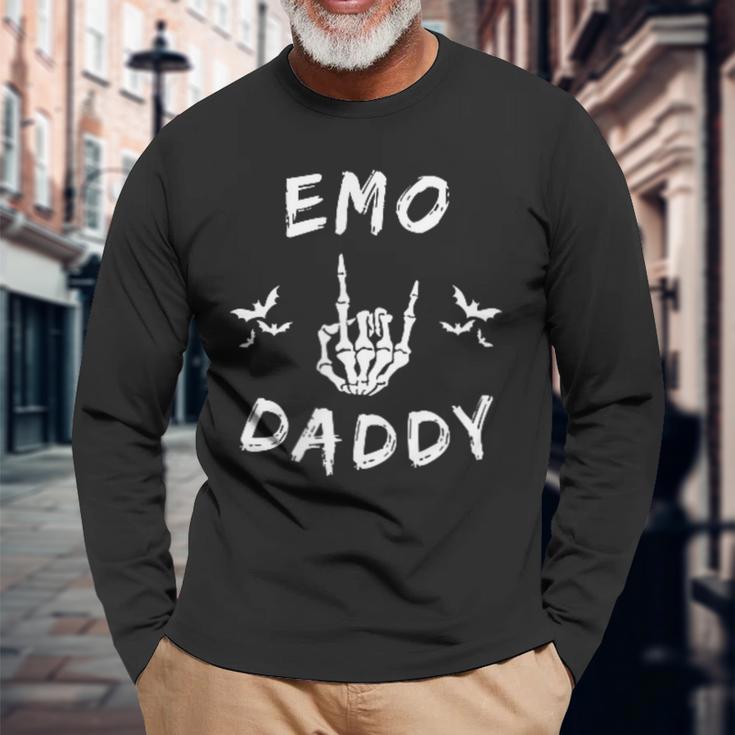 Emo Daddy Emo Dad Goth Skeleton Hand Rock On Father's Day Long Sleeve T-Shirt Gifts for Old Men