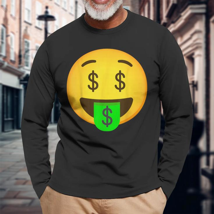 Emoticon Money Mouth Face With Dollar Sign Eyes Rich Long Sleeve T-Shirt Gifts for Old Men