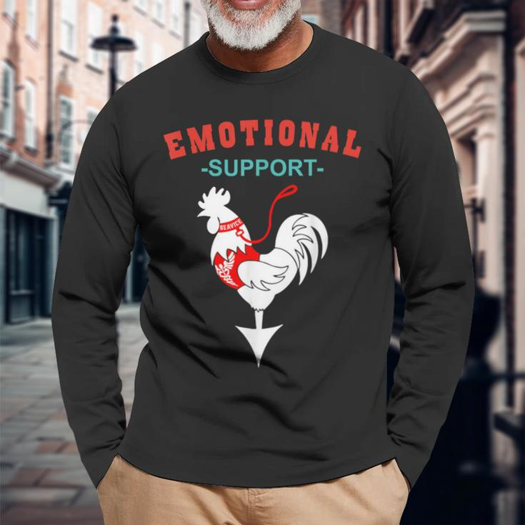 Emotional Support Rooster Farmer Men’S Joke Long Sleeve T-Shirt Gifts for Old Men