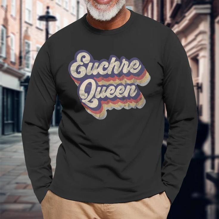 Euchre Queen Euchre Card Game Player Vintage Euchre Long Sleeve T-Shirt Gifts for Old Men