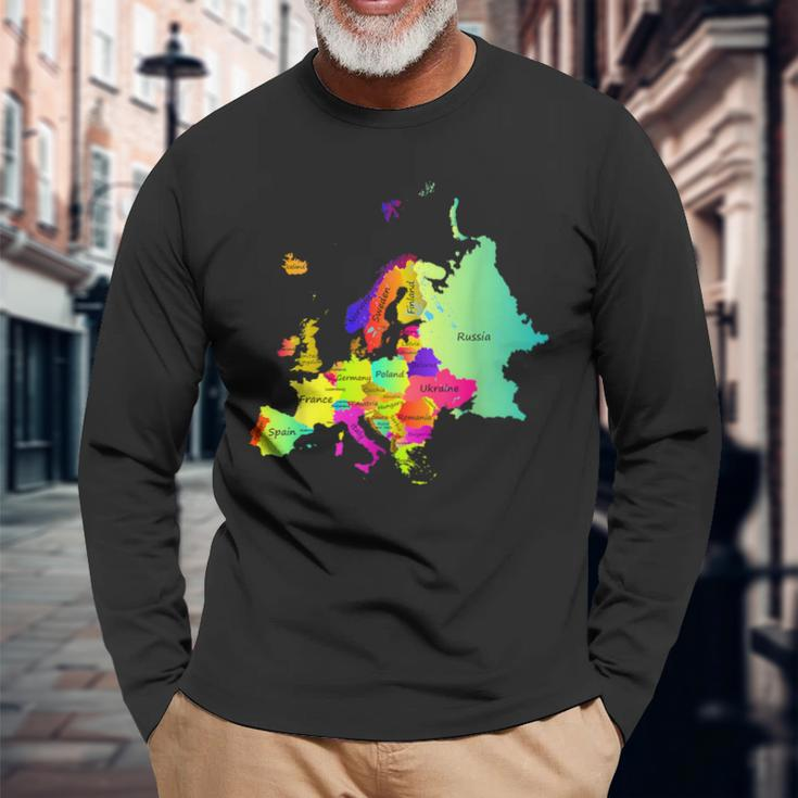 Europe Map With Boundaries And Countries Names Long Sleeve T-Shirt Gifts for Old Men