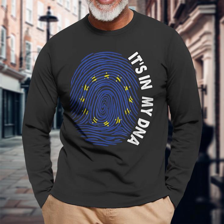 European Union It's In My Dna Pride European Union Flag Eu Long Sleeve T-Shirt Gifts for Old Men