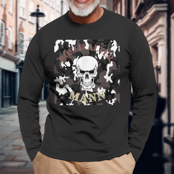 Evil Old Man Grandpa Dad Skullintage Biker Langarmshirts Geschenke für alte Männer