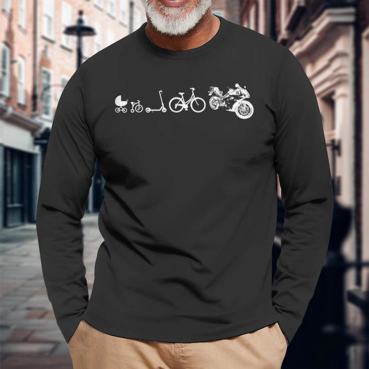 Evolution des Bikers Schwarzes Langarmshirts, Motorrad und Fahrrad Design Geschenke für alte Männer