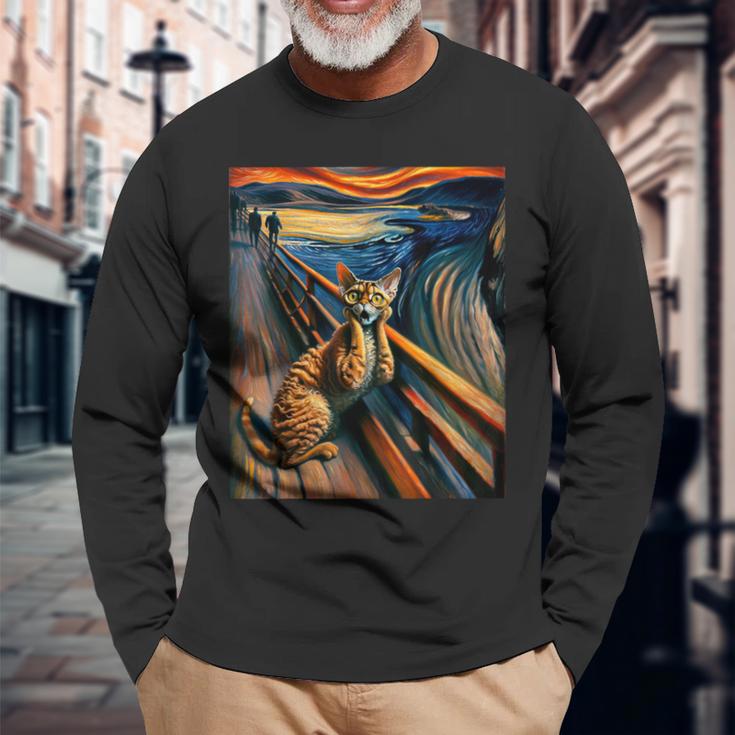 Expressionist Artsy Devon Rex Cat Artistic Devon Rex Cat Long Sleeve T-Shirt Gifts for Old Men