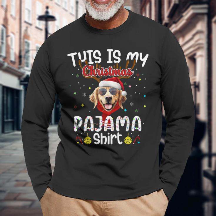 Family Matching Xmas Pajama Golden Retriever Christmas Long Sleeve T-Shirt Gifts for Old Men