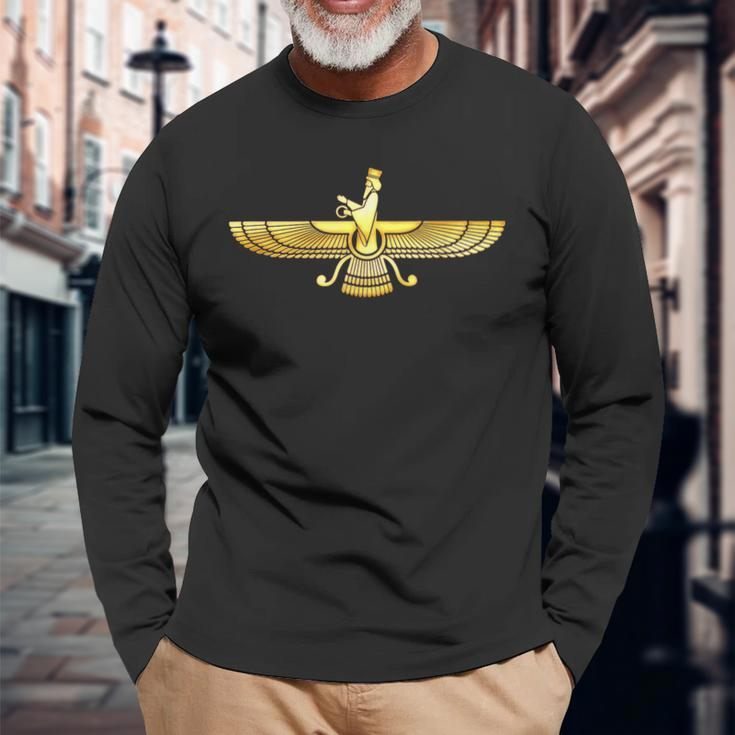 Faravahar Zarathustra Symbol Zeichen Iran Flügel Falke Langarmshirts Geschenke für alte Männer