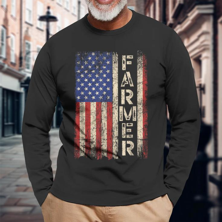 Farmer Tractors Usa American Flag Patriotic Farming Men Long Sleeve T-Shirt Gifts for Old Men