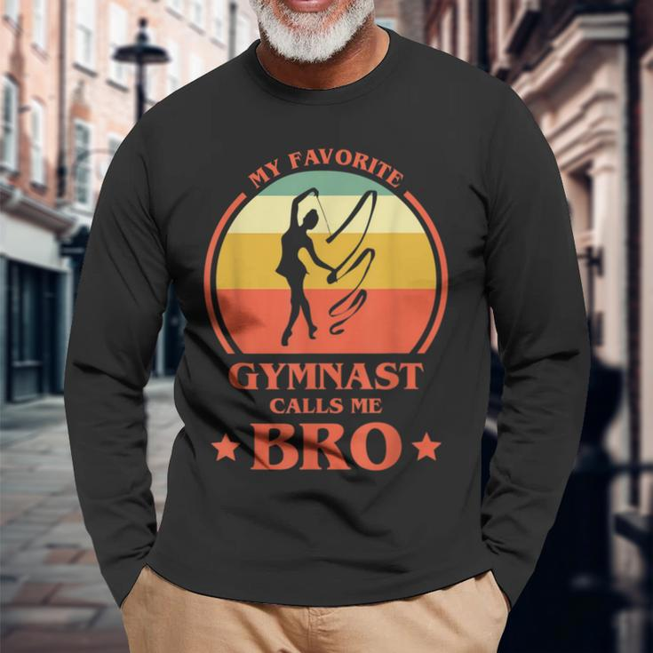 My Favorite Gymnast Calls Me Bro Gymnastics Brother Long Sleeve T-Shirt Gifts for Old Men