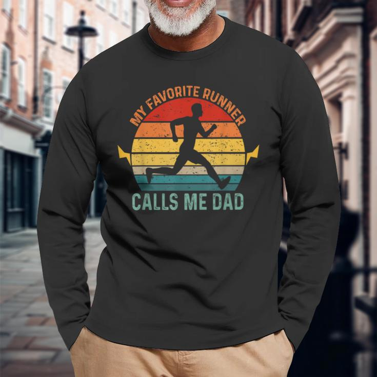 My Favorite Runner Calls Me Dad Runnig Father's Day For Men Long Sleeve T-Shirt Gifts for Old Men