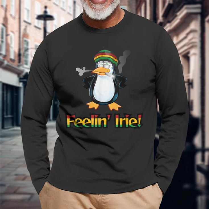 Feelin' Irie Patois Jamaica Penguin Jamaican Slang Long Sleeve T-Shirt Gifts for Old Men