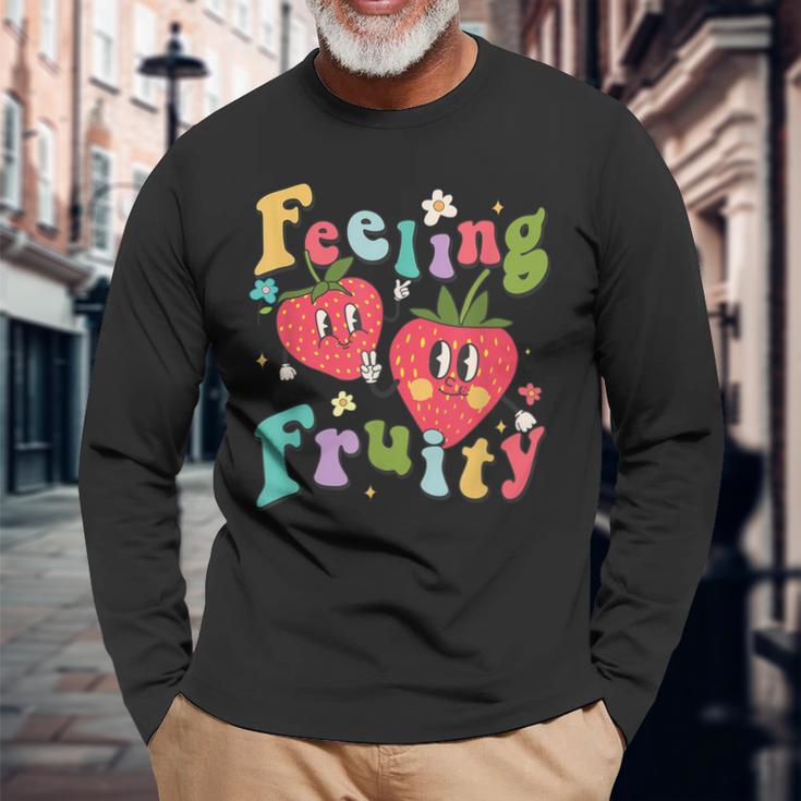 Feeling Fruity Lesbian Strawberry Cottagecore Lgbt Pride Long Sleeve T-Shirt Gifts for Old Men