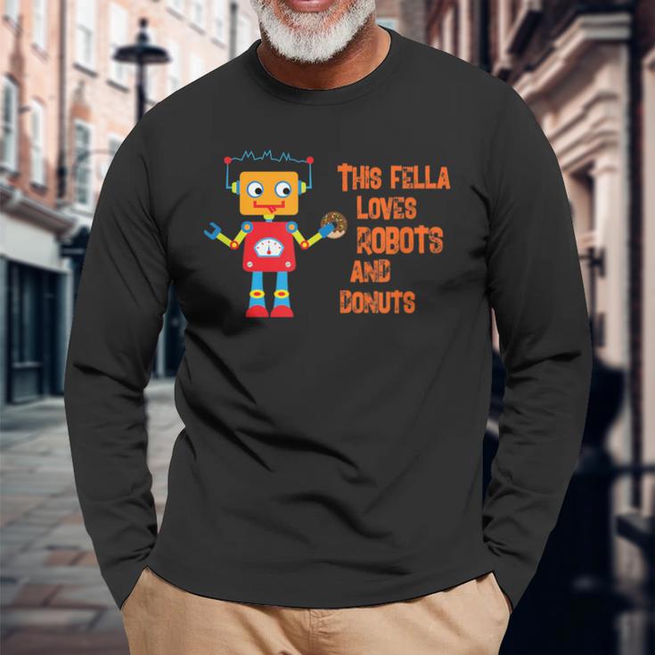 This Fella Loves Robots And Donuts Brain Food Merchandise Long Sleeve T-Shirt Gifts for Old Men