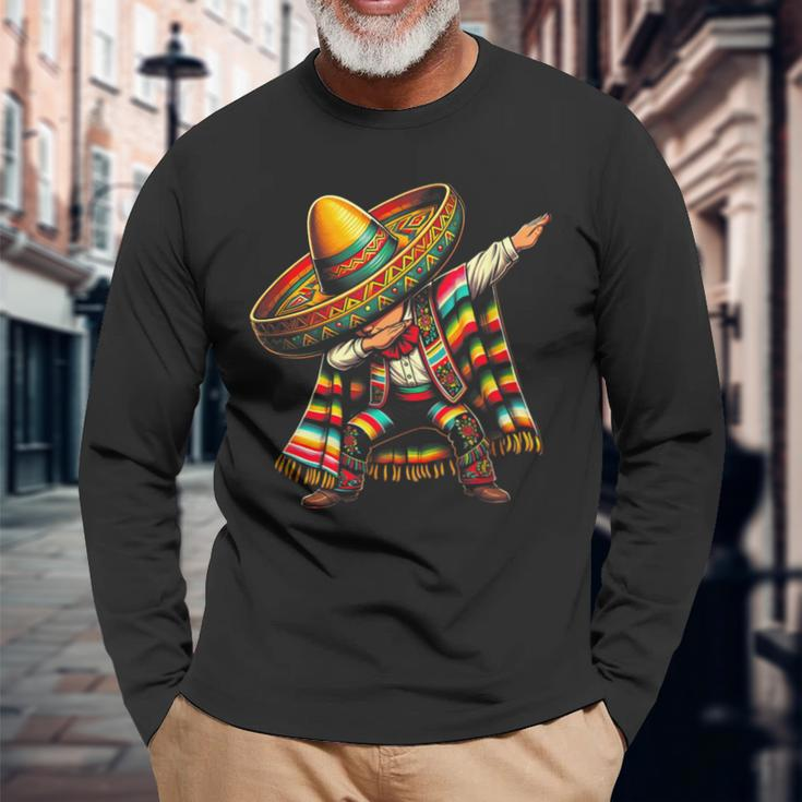 Festive Cinco De Mayo Dabbing Mexican Boy Dance Long Sleeve T-Shirt Gifts for Old Men