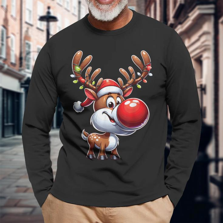 Festliches Rentier mit Leuchtender Nase Weihnachts-Langarmshirts, Beleuchtetes Motiv Geschenke für alte Männer