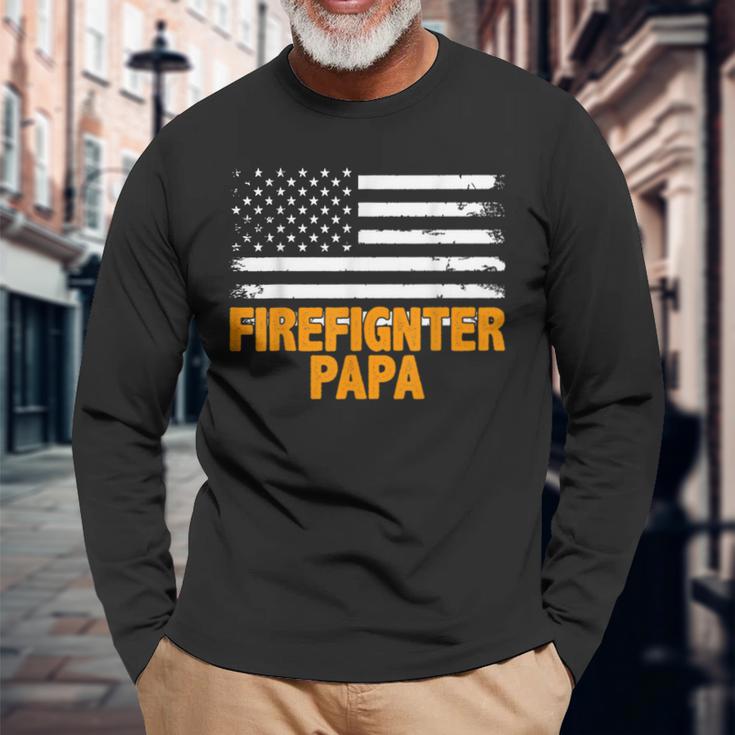 Feuerwehrmann Papa Amerikanische Flaggeatertag Langarmshirts Geschenke für alte Männer