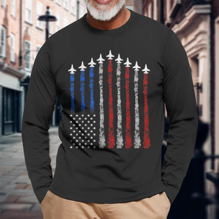 Fighter Jet Airplane Usa Flag 4Th Of July Patriotic Long Sleeve T-Shirt Gifts for Old Men