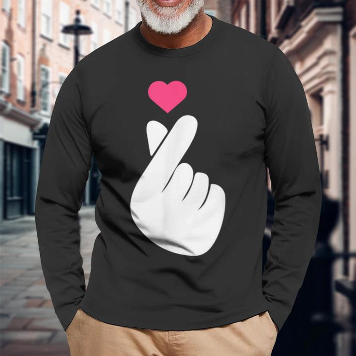 Finger Heart Korean Hand Symbol K-Pop Love Saranghae Long Sleeve T-Shirt Gifts for Old Men