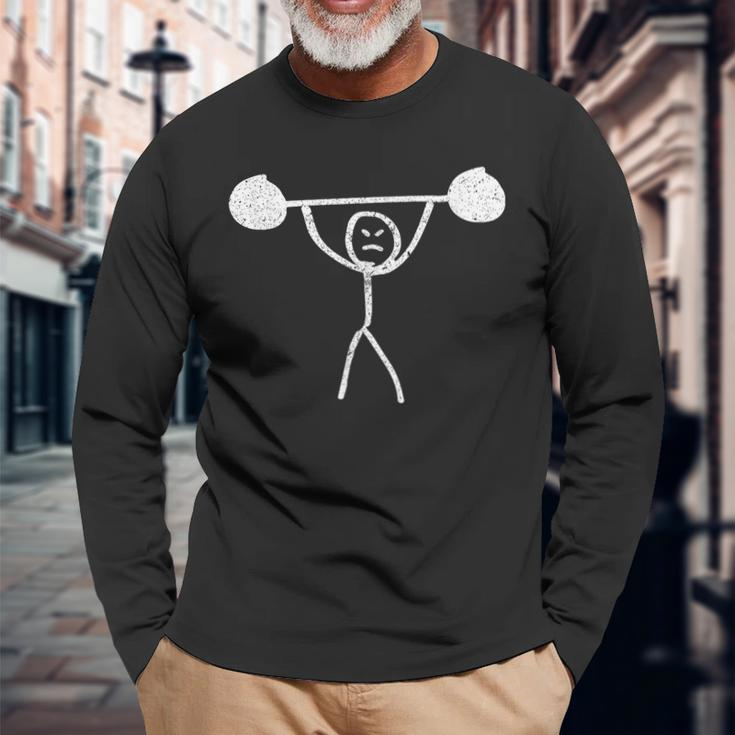 Fitness Stickman Weight Lifting Squat Gym Humor Long Sleeve T-Shirt Gifts for Old Men