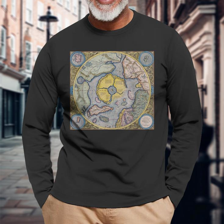 Flat Earth Antique Map Langarmshirts Geschenke für alte Männer