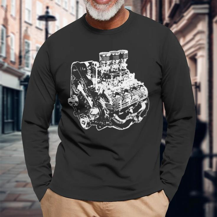Flathead V8 Engine Silhouette Long Sleeve T-Shirt Gifts for Old Men