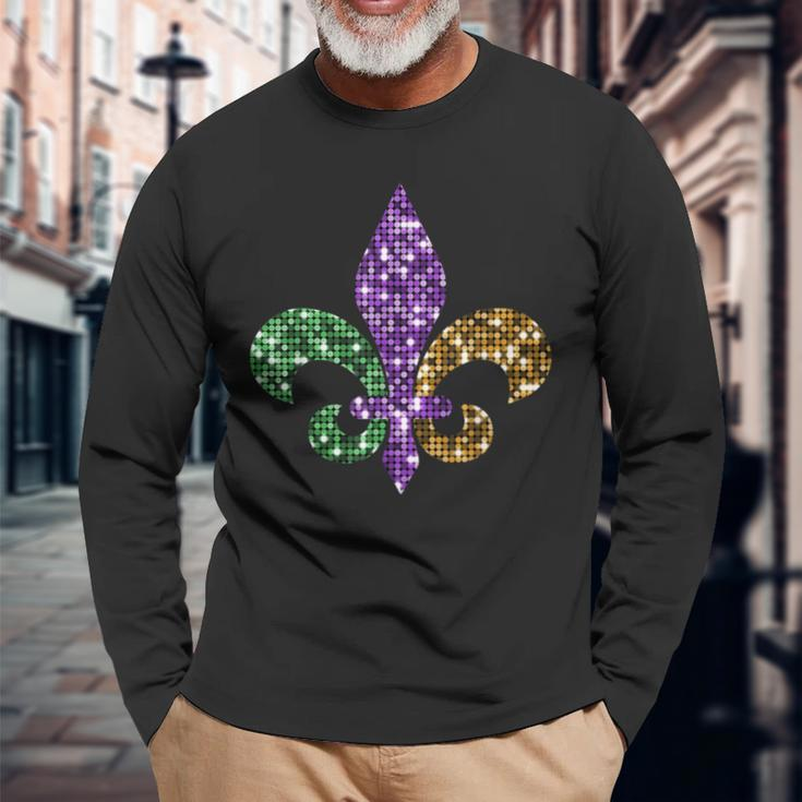 Fleur De Lis Mardi Gras Symbol Louisiana Carnival New Orlean Long Sleeve T-Shirt Gifts for Old Men